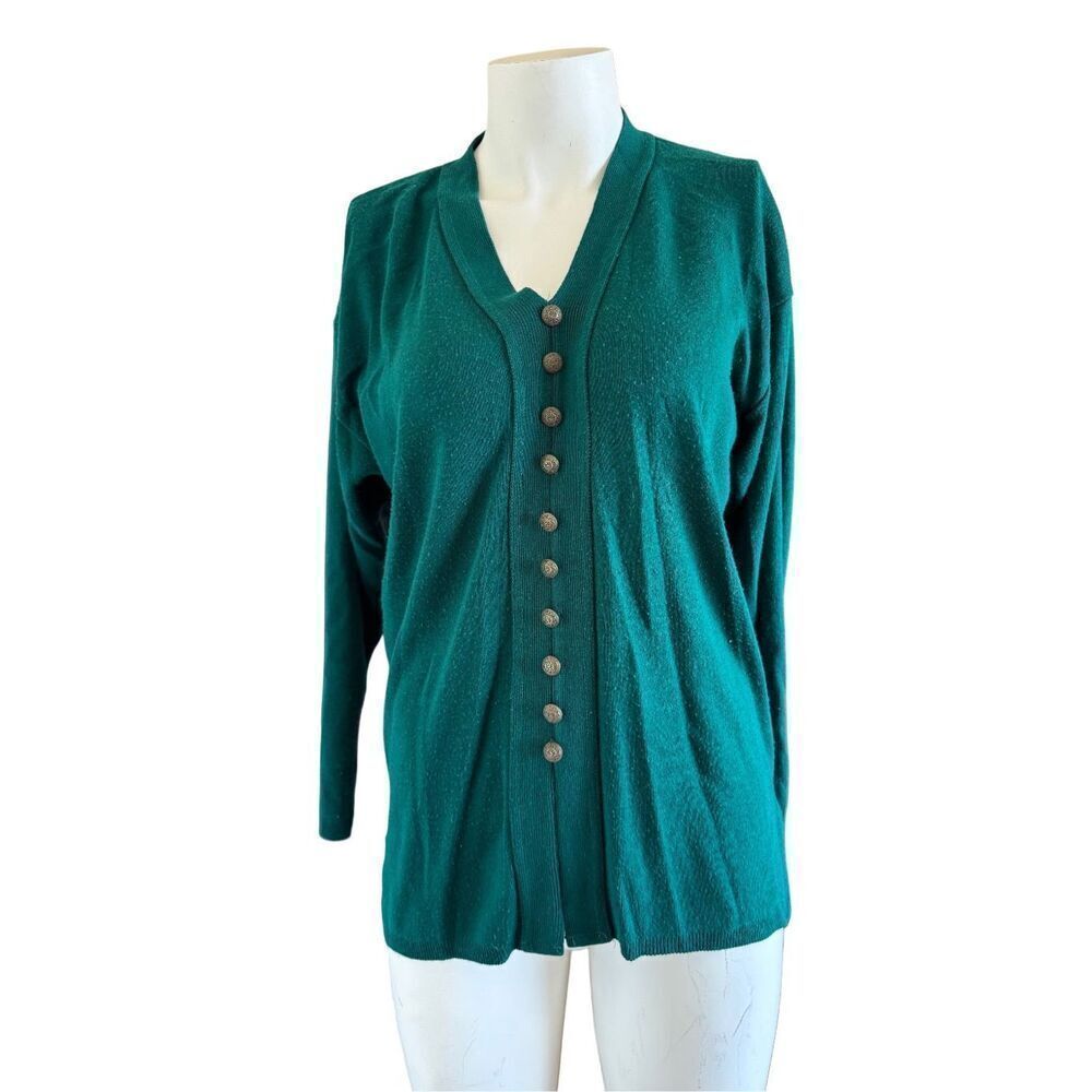 Women’s emerald green M knit sweater faux cardigan  pullover shirt top